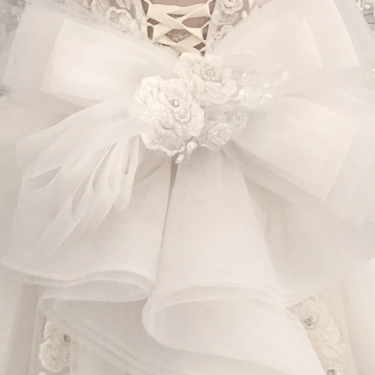 Novia Vestido De Sexy Transparent Gowns Luxury Wedding Dress Long Sleeve Wedding Dresses With Large Bowknot