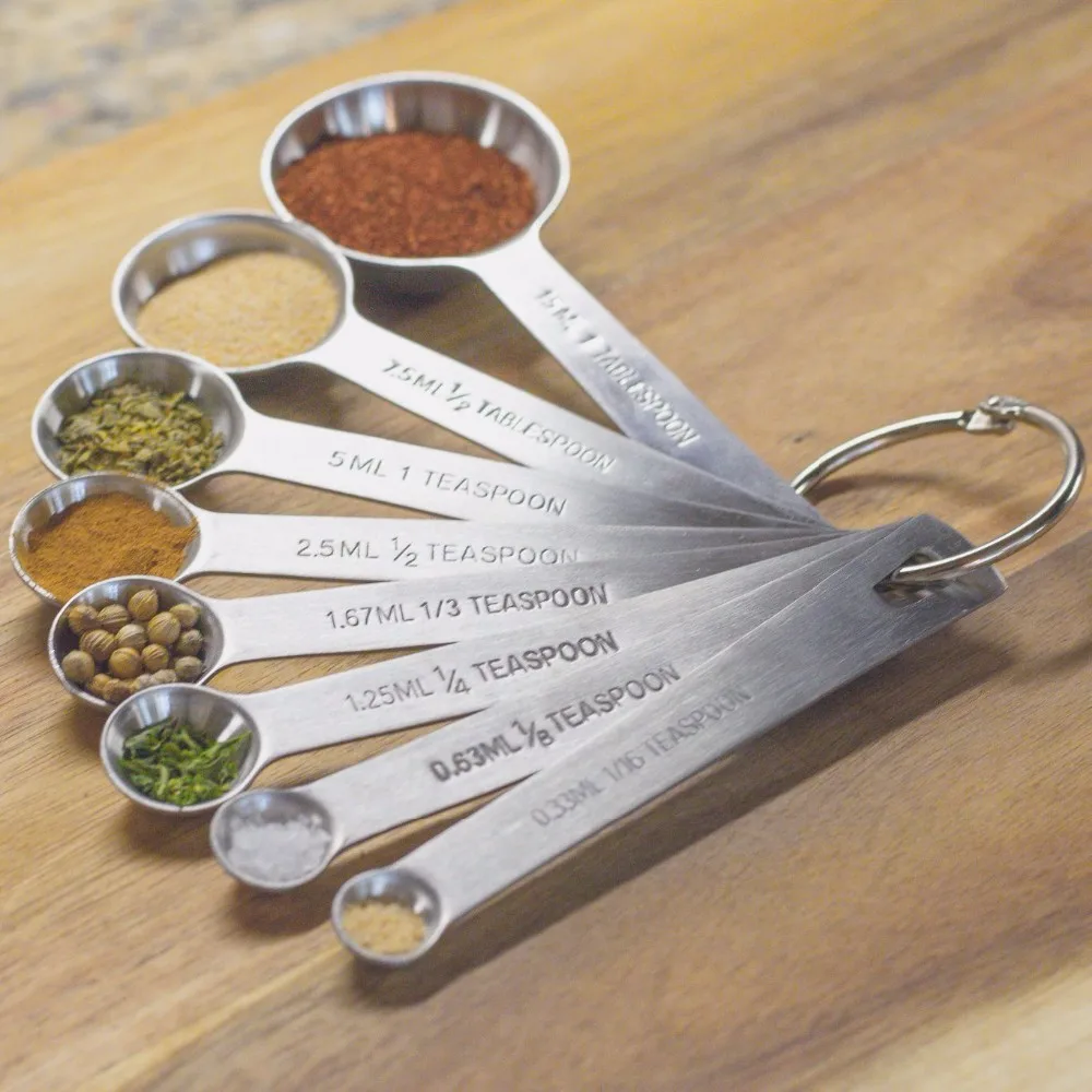 Amazon Hot Sale  5/6/7/8 Different Sizes Stainless Steel Measuring Spoons for Measuring Dry and Liquid Ingredients