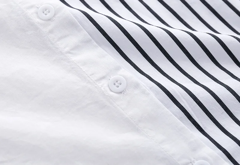 
New Product Distributor Wanted Boys Chinese Collar Stripe Long-sleeved Cotton Irregular Tailoring Shirt 