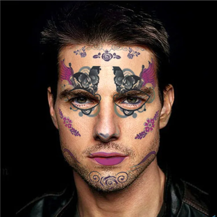 Halloween Temporary Face Tattoos - Scar Spider Blood Bat Rose Floral Tattoos Sticker for Women Men