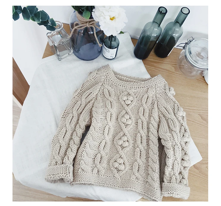 
P18B186TR girl cute cable knit cotton sweater pullover jumper kid sweater 