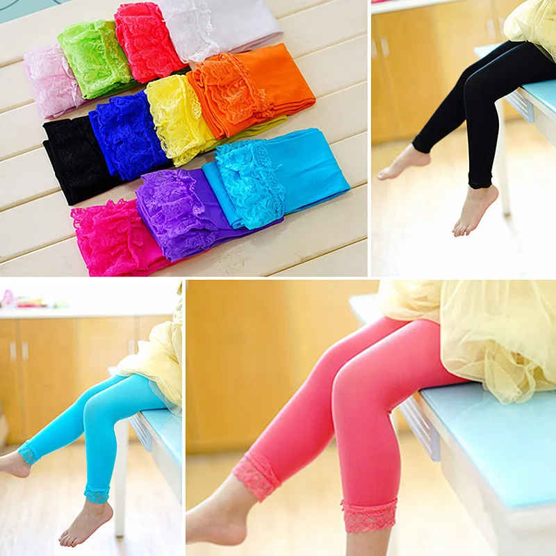 Hotsale Lovely Candy Color Lace Children Pantyhose Kids Girls Leggings Children Solid Fashion Stretchy Velvet Girls