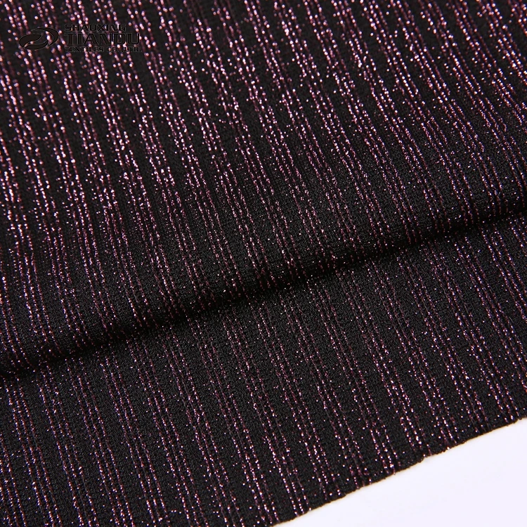 Professional purple plain dyed polyester silver shiny metallic lurex sweater knit fabric