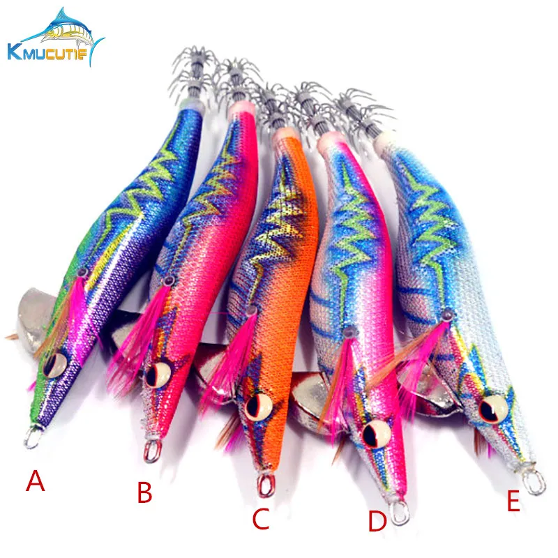 5 colors 3.5# luminous squid hook  squid jigs wood shrimp  jigging fishing lures
