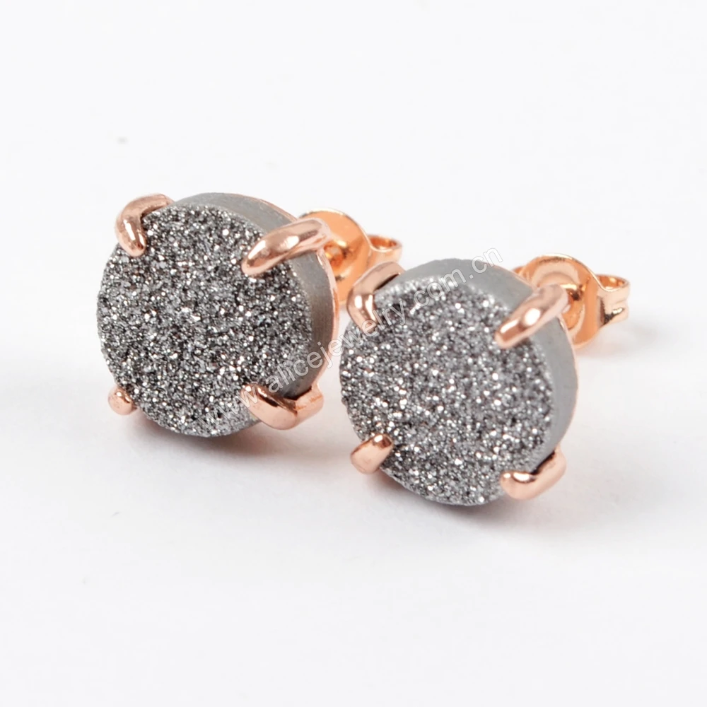 2020 Wholesale Fashion Custom Rose Gold druzy jewelry stud earrings for women