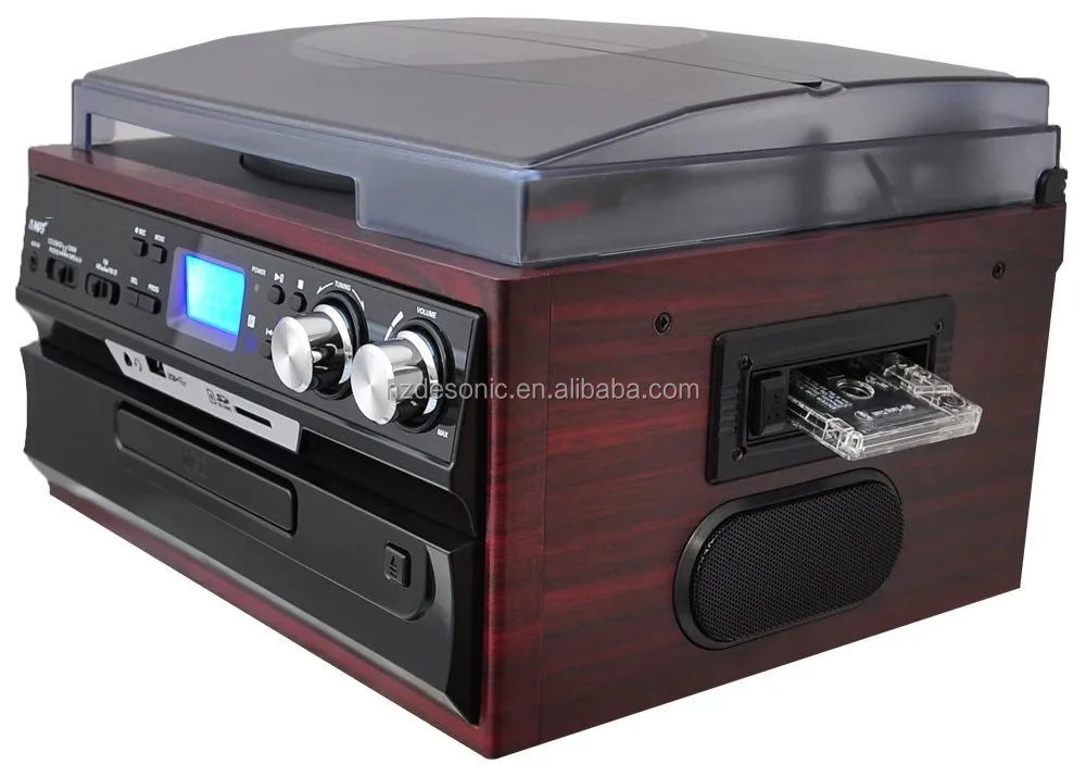 portable vintage 3 speed lp turntable record player & cassette /CD/USB radio player
