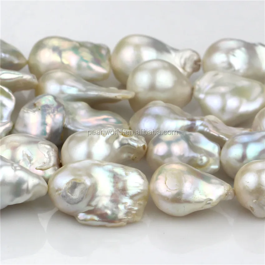 15x20mm AA grade baroque white large hole freshwater cultured real pearl strand beads strand pearl string designs