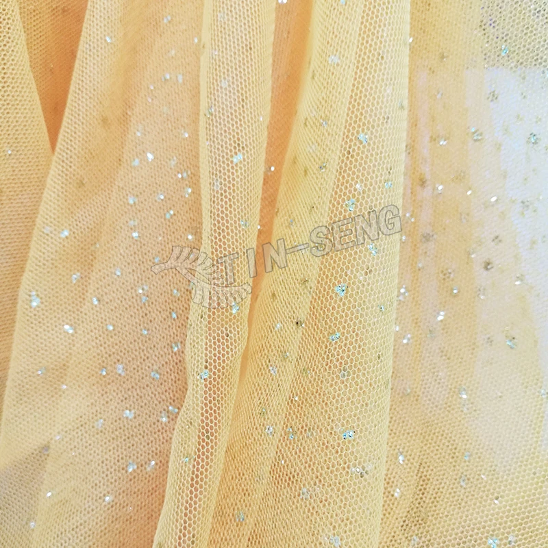 Yellow Glitter Tulle Fabric , Metallic Mesh Fabric for Evening Dresses