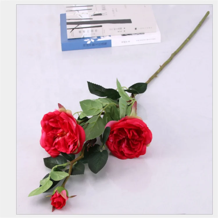 
Factory wholesale silk cloth artificial flower three English tea rose for wedding/home decor 