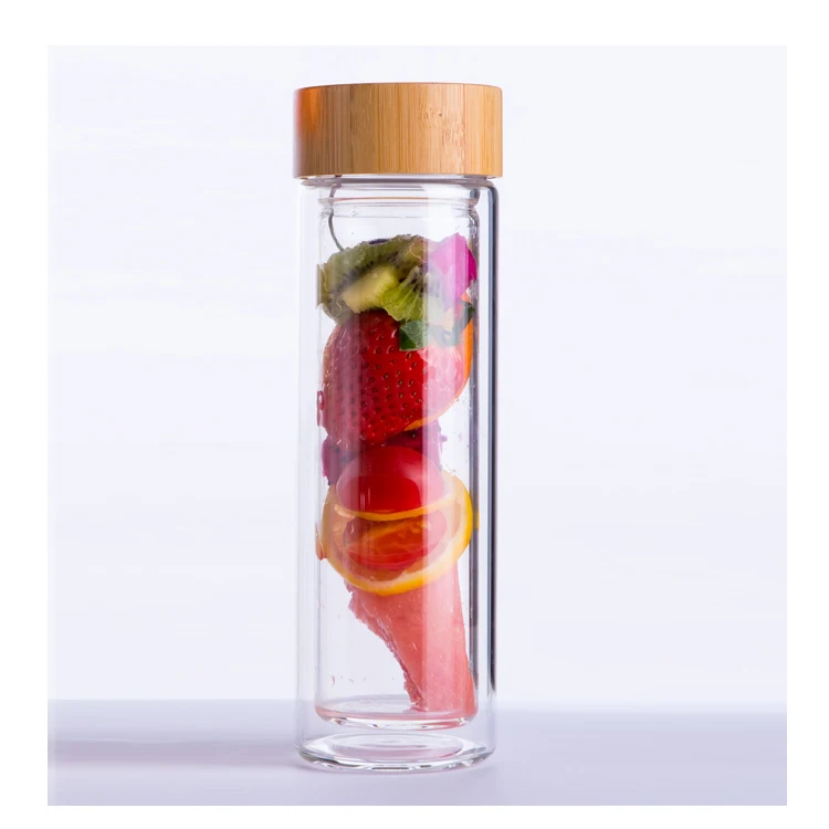 BPA free Promotion 450ml special unique shape transparent intelligent double walled water bottle with logo bamboo lid