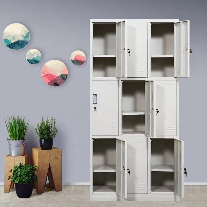 Steel 9 Cube Interlocking Modular Storage Organizer Shelving System Closet Wardrobe with Doors for Home Clothes Shoes
