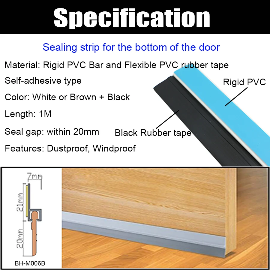 Self-adhesive Door Bottom Seal Sealing Strip White PVC Bar Composite Flexible PVC Rubber Tape Weatherstripping Draught Excluder