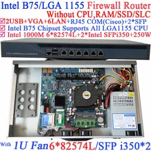 1 u server network firewall router barebone system with Six 1000M 82574L Gigabit Lan two intel i350 SFP fiber ports NO CPU