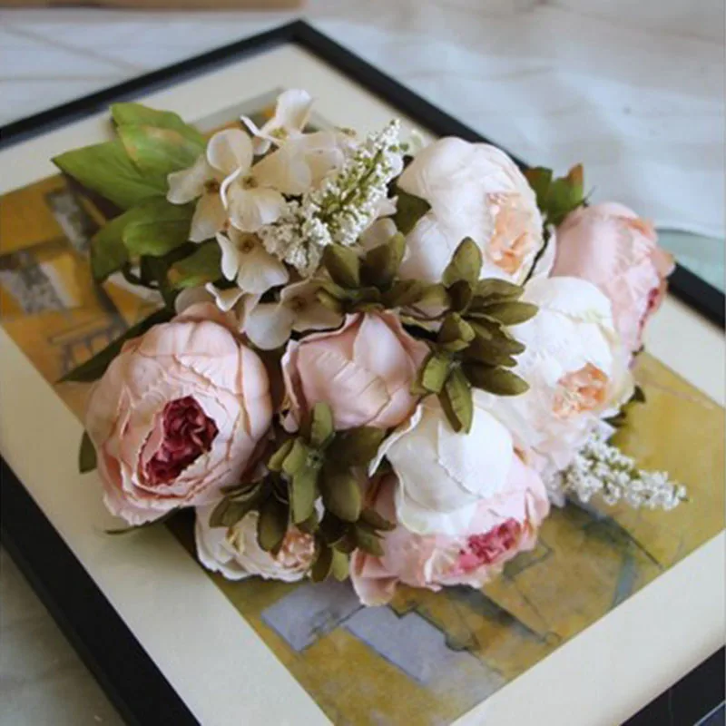 European Style Vintage Artificial Peony Silk flower Real Touch Peony Bouquet of Flowers