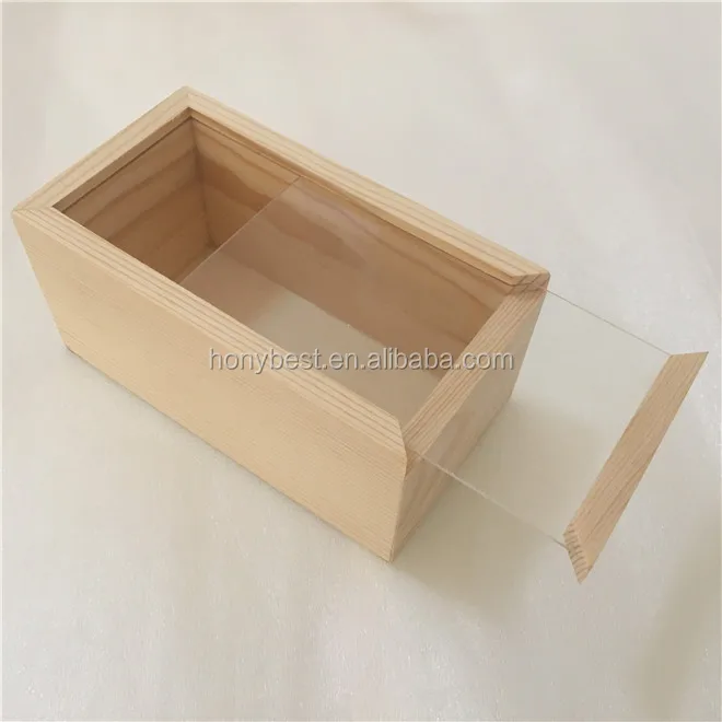 Acrylic Sliding Lid Small Wooden Display Boxes with Clear Glass Window