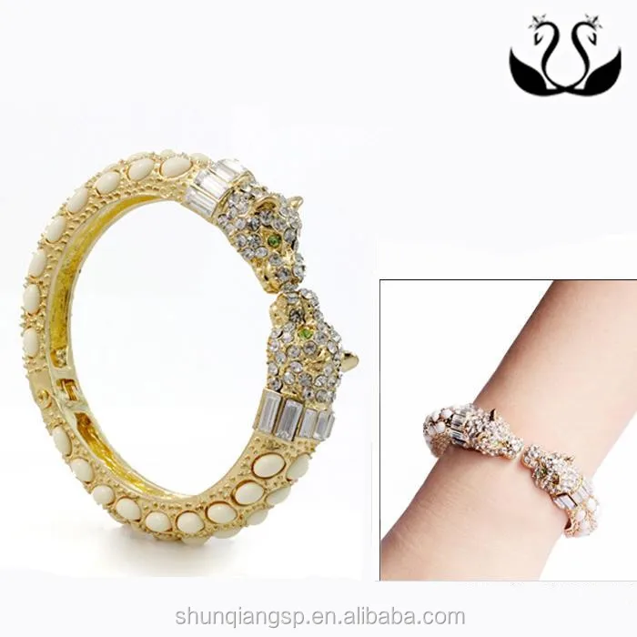 Europe and the United States to kiss acrylic jewelry exaggerated animal leopard head spring opening custom alloy bracelet