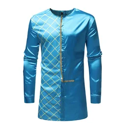 A4170 Wholesale African bazin clothing men big tall blue shirt