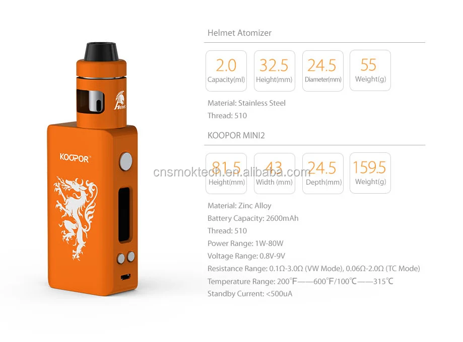 
2016 new coming SMOK Koopor Mini 2 with Helmet Tank Smok Koopor Knight 80W TC Kit 