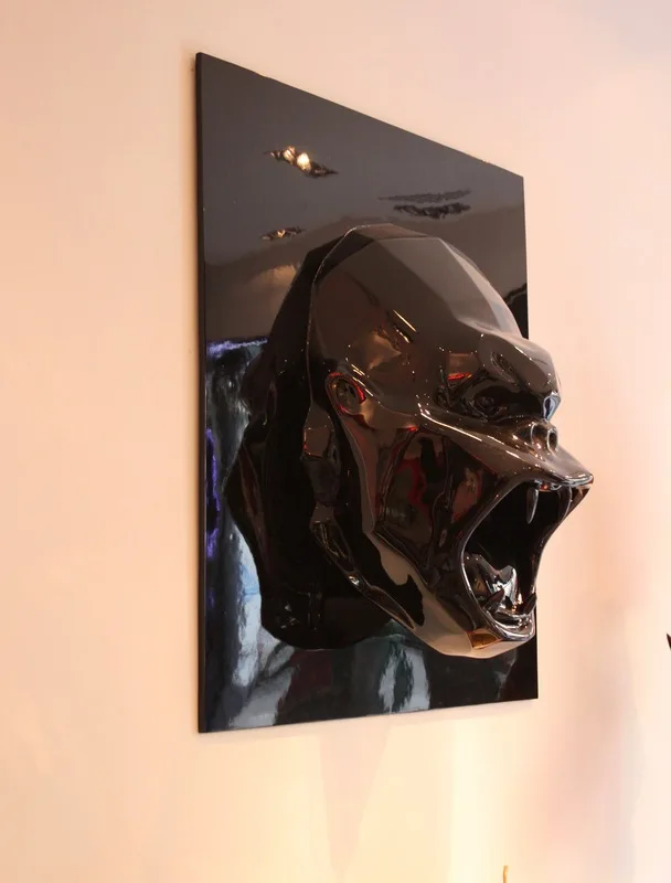 Black Wall Decoration Sculpture Hanging Gorilla Head Lifelike Statue