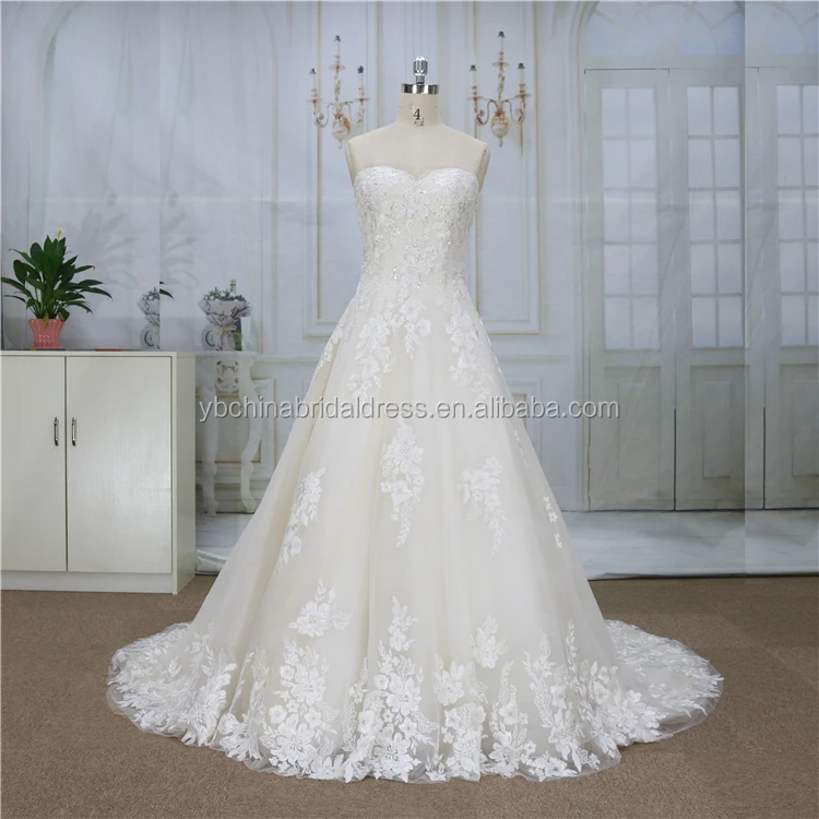 factory Ivory with light champagneA line lace with tulle skirt sweetheart bridal wedding dress