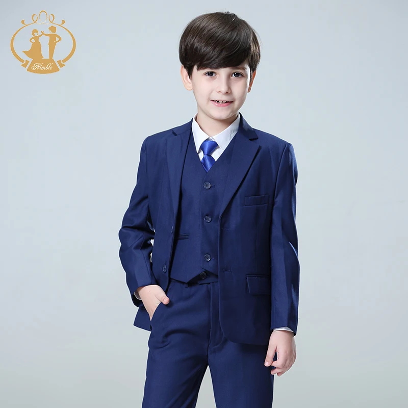 Nimble New Design High Quality Child Coat Boys Tuxedo Jacket Suit Dark Blue Little Boys Suit Sets