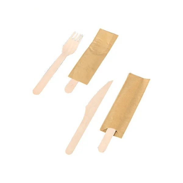 Disposable Wooden Tableware 14 cm 16 cm Fork Knife and Wooden Spoon