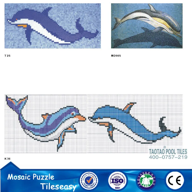 Dolphin mosaic pattern decorative floor tile for pools