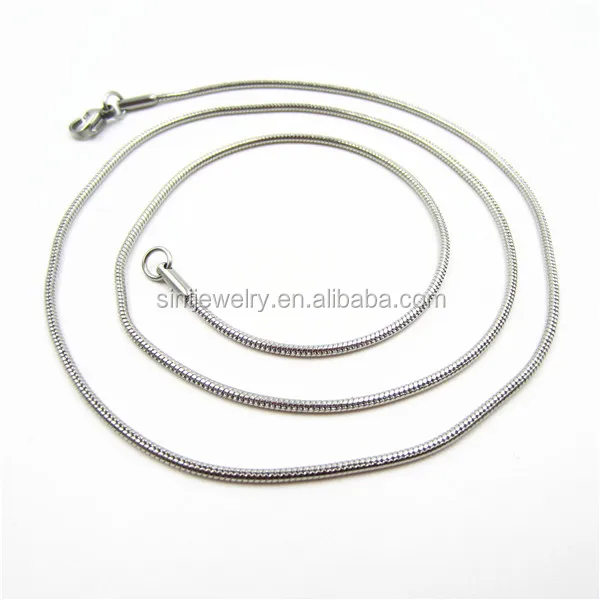 China Fashion Germanium Titanium Beautiful Metal 1.5mm Stainless steel flat snake Round snake chain 22 inch length necklace