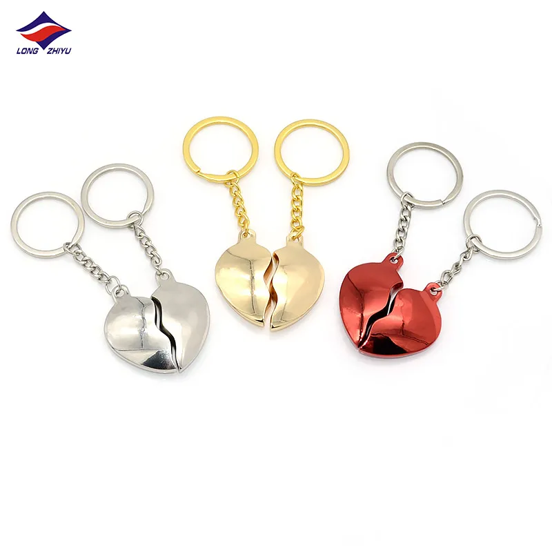 Longzhiyu 17 years metal key chain supplier custom heart shape kechain couple keychain heart key ring