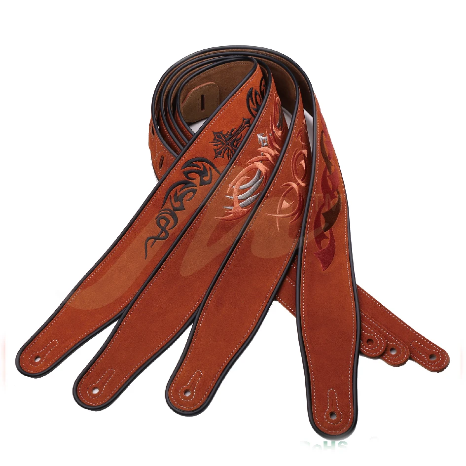 High quality hot sell classic electric Guitar / acoustic Guitar/Bass Leather Straps with Embroidery-Brown guitar strap