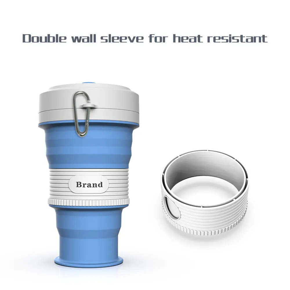 18 oz Double Wall Sleeve Travel Mugs Foldable Silicone Rubber Drinking Leak Proof Portable Reusable Collapsible Coffee Cup