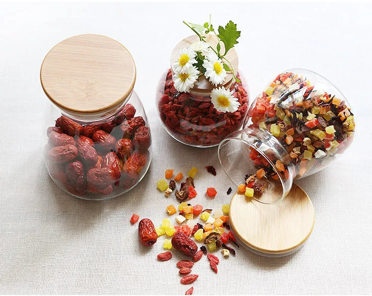 2019 home goods high quality silicone storage jar seals glass jar wooden lid