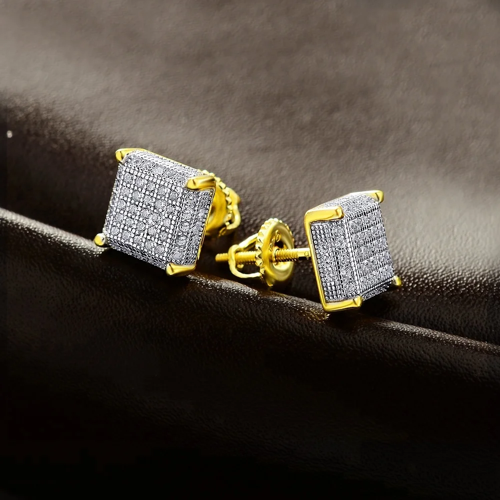 new model iced out 18k plated gold ear rings design for man