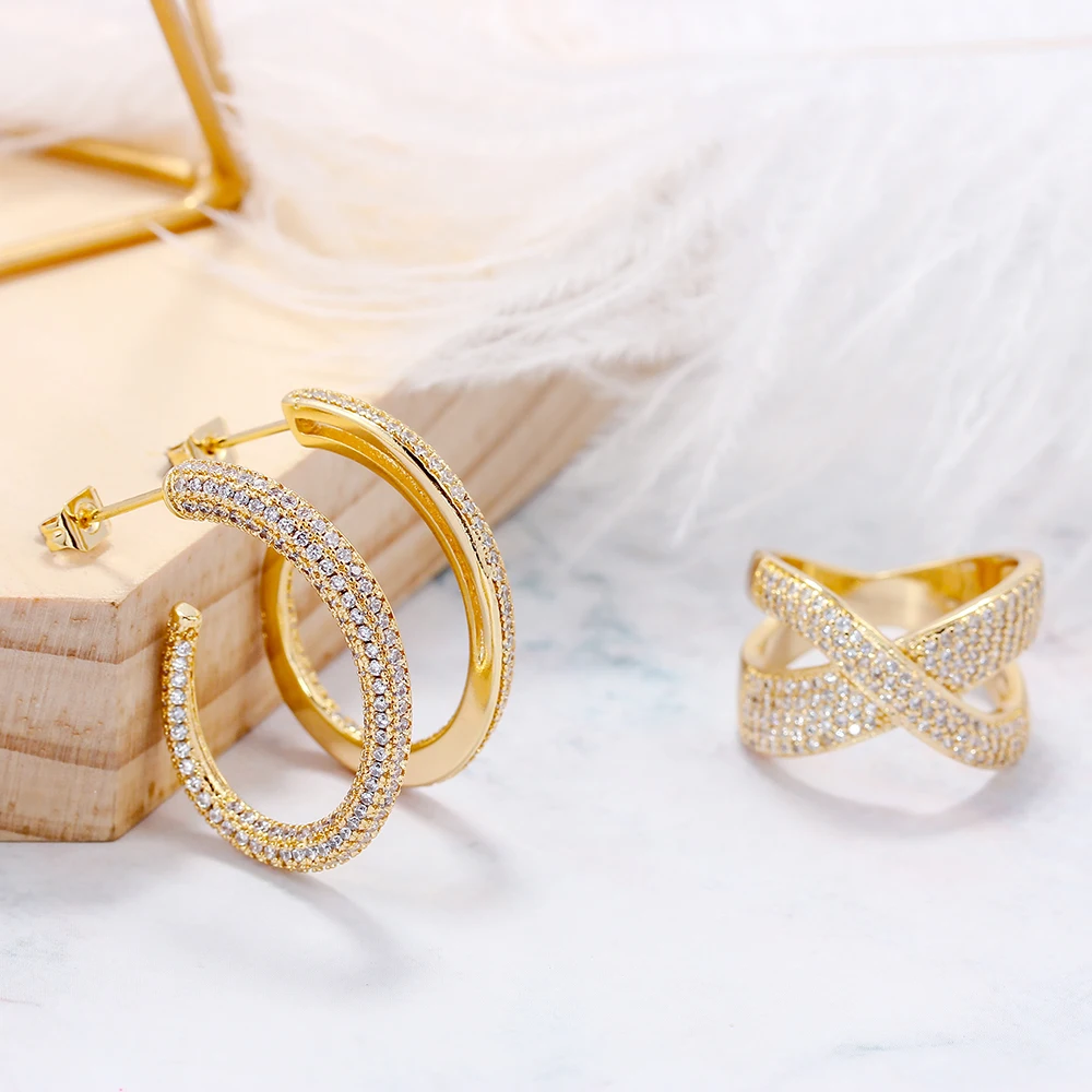 Xingyu jewelry bridal gold plated luxury white crystal for wedding women jewelry set 2021