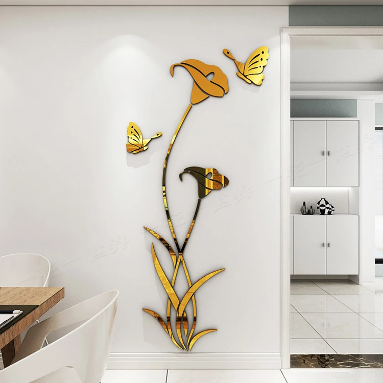 Beautiful  colorful lily flower butterfly vinyl  wall stickers for living room decor