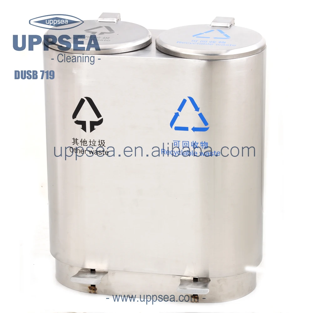Stainless Steel 3-Compartment Dustbin  Recycled Waste Container Trash Bin Garbage Bin Trash Can