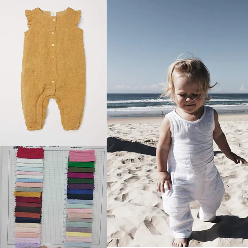 
Solid color newborn romper toddler girl organic cotton one piece ruffle romper 