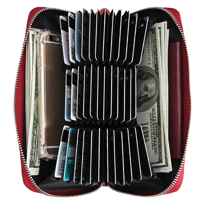 Long Style Zip Travel Passport Wallet Leather Phone Case Wallet Multi-slots Card Wallet