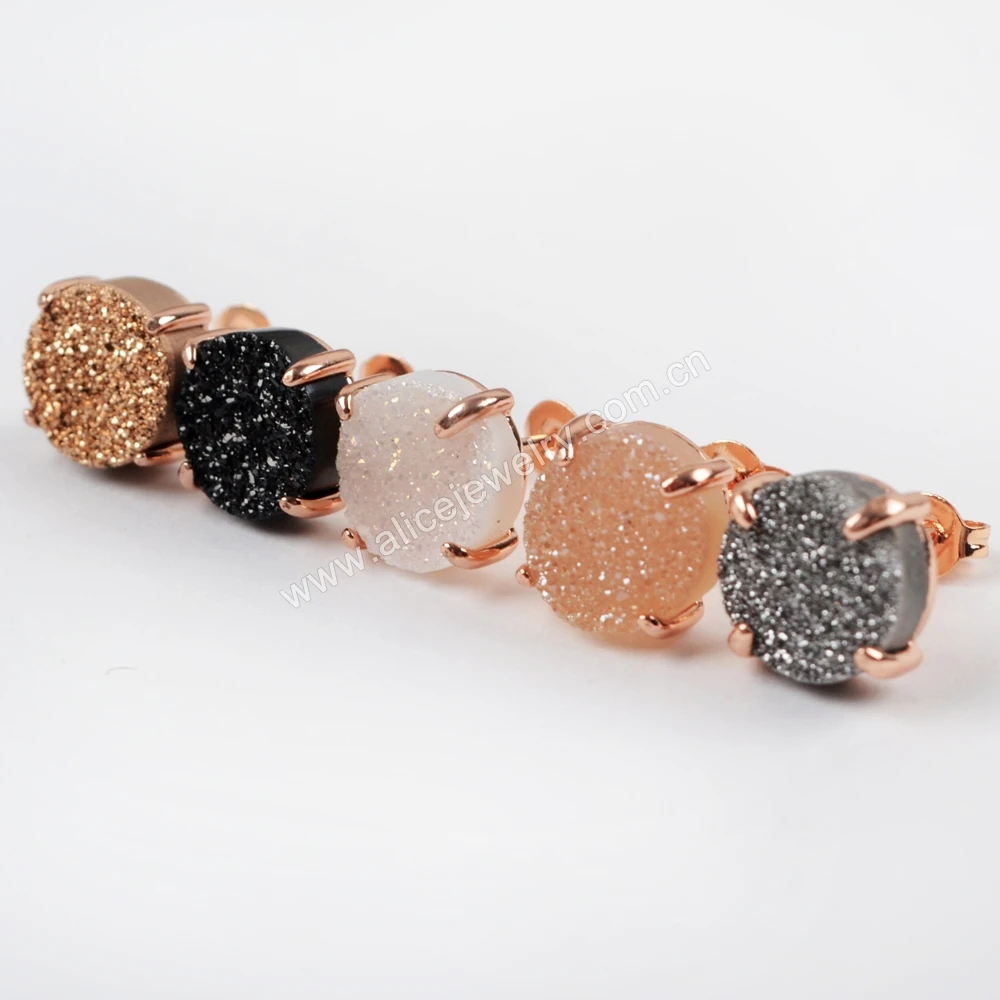 2020 Wholesale Fashion Custom Rose Gold druzy jewelry stud earrings for women