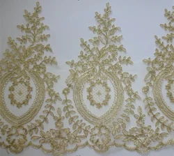 Hot Sale Light Gold Mesh Lace Trim Luxury Embroidery Light Gold Fabric for Wedding Dresses 30cm