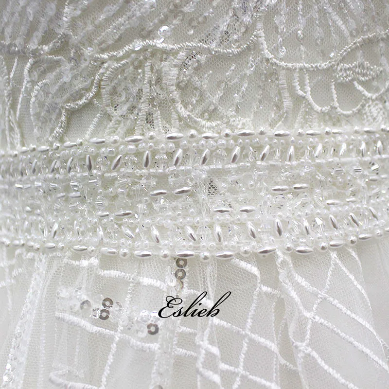 Vintage English style wedding dress wide strap pearls sash glitter wedding dress a line court train invisible back bridal gown