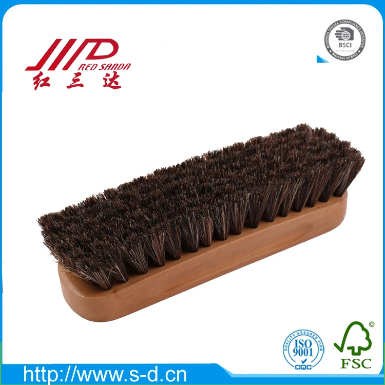 brown horse hair shoe brush with wooden handle shoe polish care tool
