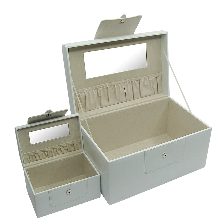 Set of 2 Eco-Friendly Decorative Ivory Storage Boxes PU Material with Nice Buckle Detachable Available in Various Sizes