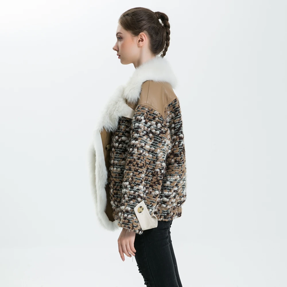 Wholesale Ladies Lamb Fur Parka Tuscan Leather Winter Coats of Handmade Wool