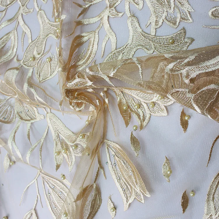 African style french net lace tulle bead fabric for wedding dress