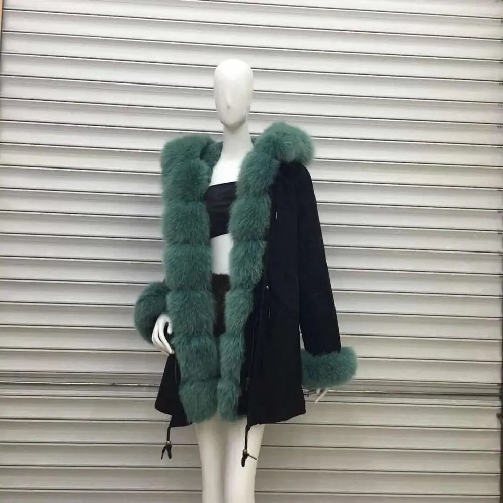 Raccoon Fur Hood/Collar Parka Removable rabbit fur Lining Parker Coat