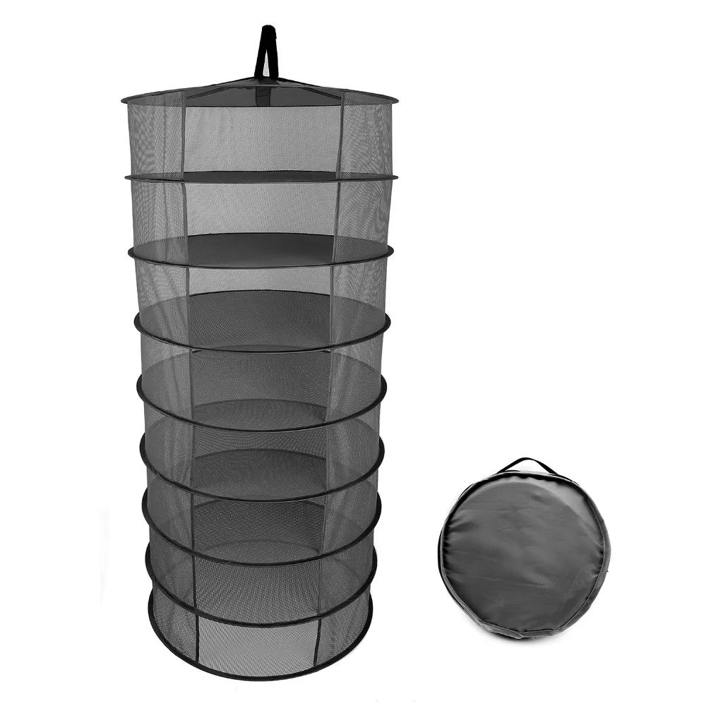 2ft 8 Layer collapsible  hydroponic herb drying rack waterproof mesh dry net opening