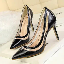 Fashion Snake Pu Leather Classics Stiletto High Heels Mature Sexy Ladies Footwear