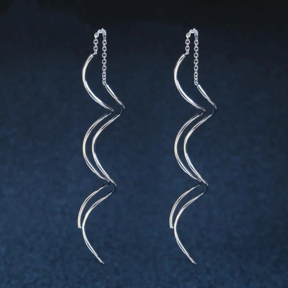 Top Quality Simple Spiral Ear Line Silver Color Pendant Earrings For Women Long Fashion Jewelry Wholesale E319