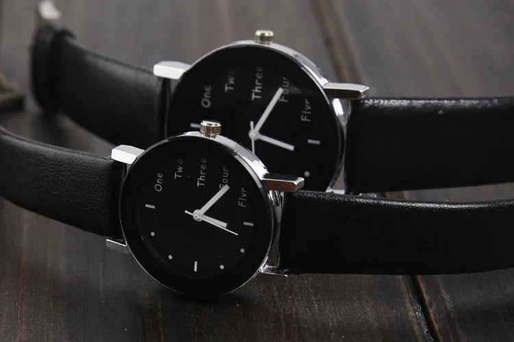 2018 New Korean Style Couple Leather Fashion Cute English Word Analog Wrist Watch
